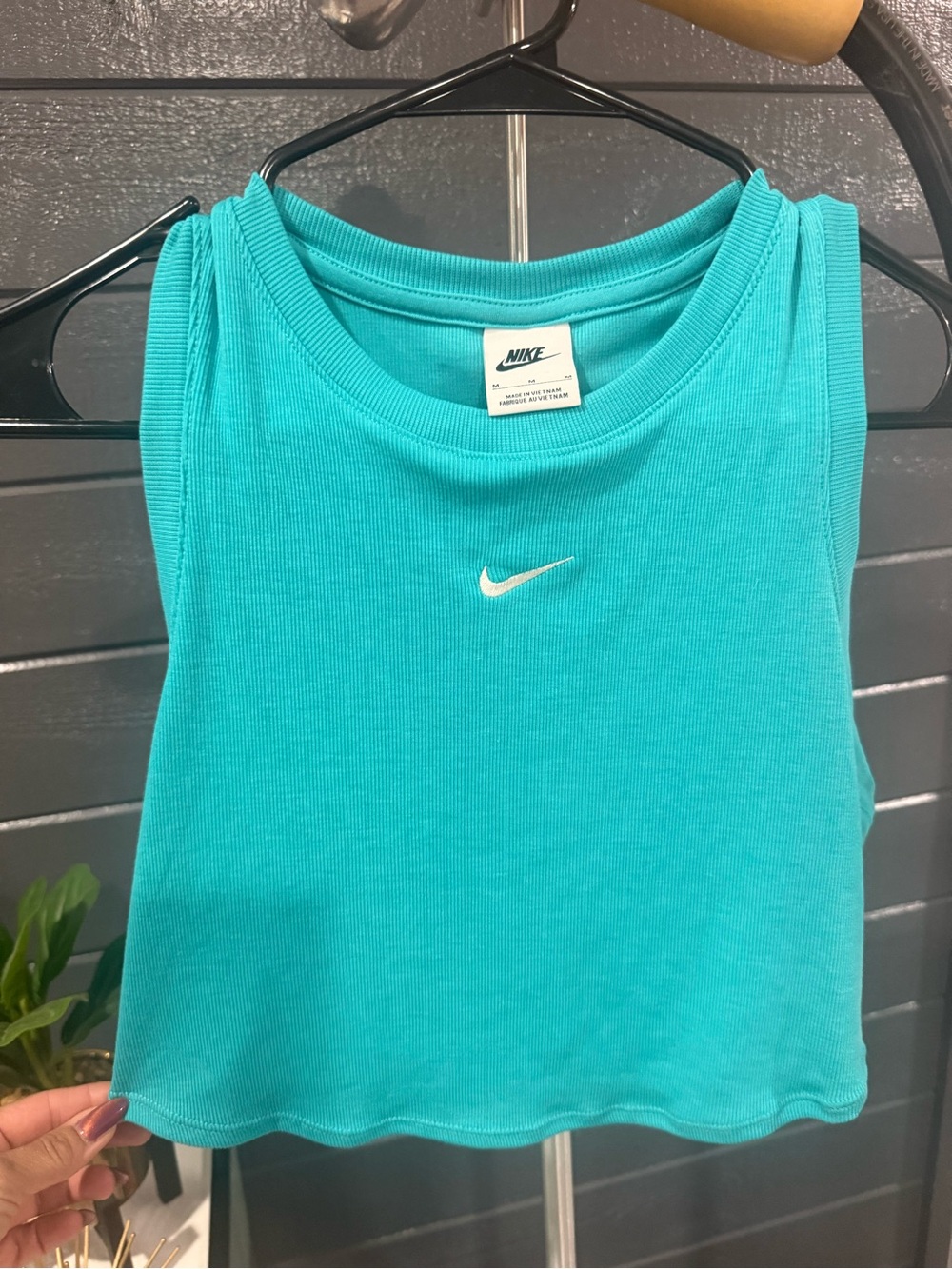 Nike Women’s Teal Ribbed Crop Tank with White Swoosh